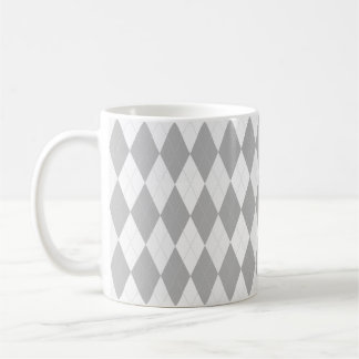 Chrome Grey  Argyle light grey Small Diamond Shape Coffee Mug