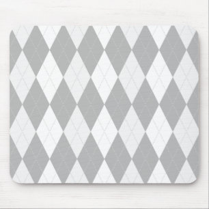 Chrome Grey  Argyle light grey Small Diamond Shape Mouse Pad