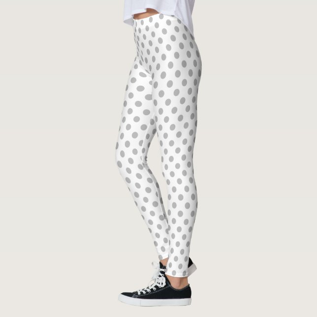 Chrome Grey Polka Dots Circles Leggings (Left)