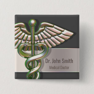 Chrome Holographic 3D Medical Caduceus 15 Cm Square Badge
