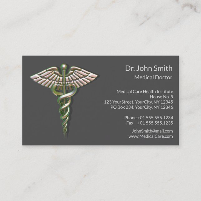 Chrome Holographic 3D Medical Caduceus Business Card (Front)