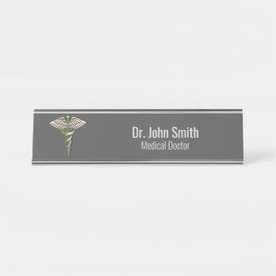 Chrome Holographic 3D Medical Caduceus Desk Name Plate
