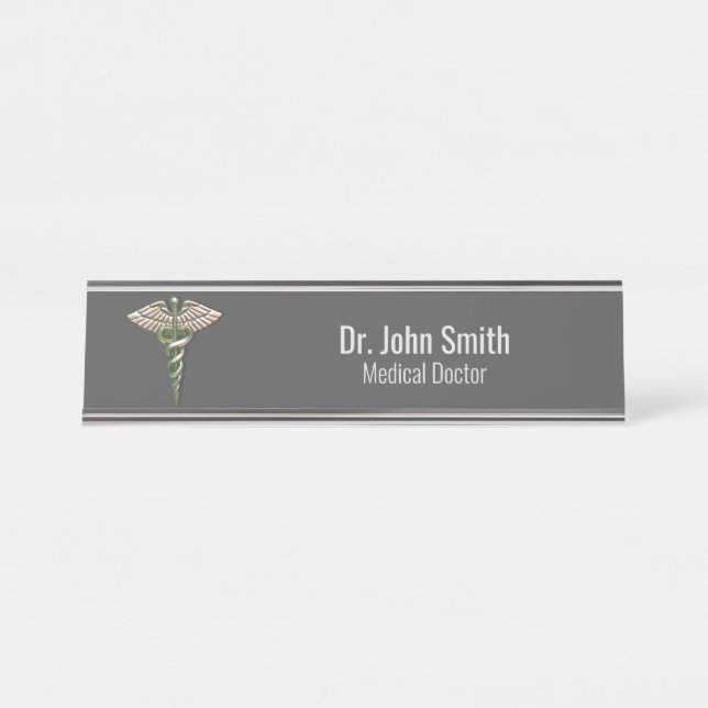 Chrome Holographic 3D Medical Caduceus Desk Name Plate (Front)