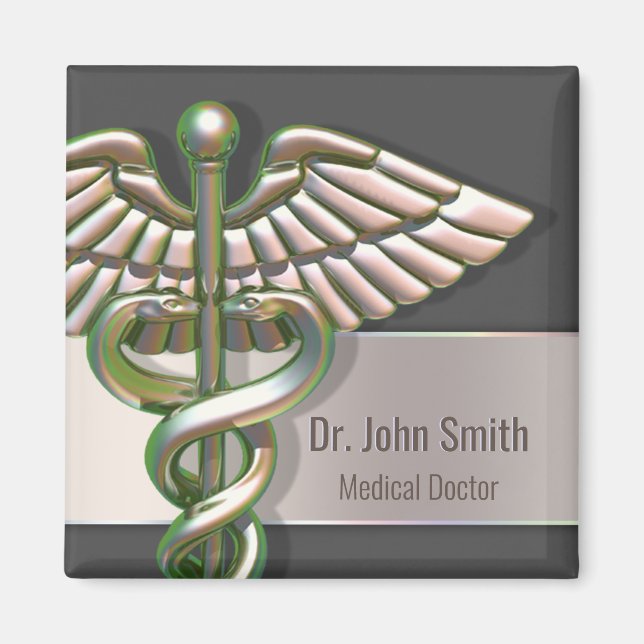 Chrome Holographic 3D Medical Caduceus Magnet (Front)
