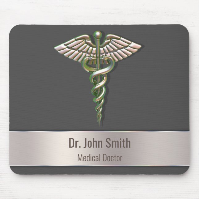 Chrome Holographic 3D Medical Caduceus Mouse Pad (Front)