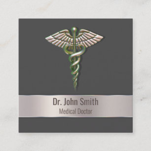 Chrome Holographic 3D Medical Caduceus Square Business Card