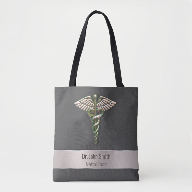 Chrome Holographic 3D Medical Caduceus Tote Bag (Front)