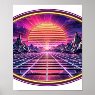 Chrome Horizon — Retro Synthwave Sunset Poster