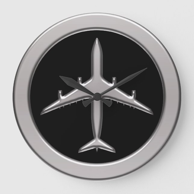 Chrome Jet Aeroplane Large Clock (Front)