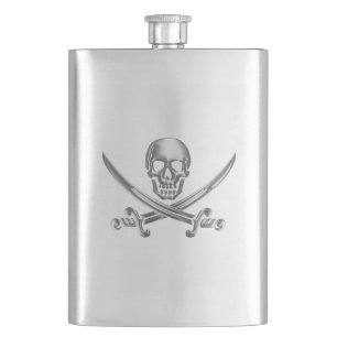 Chrome Jolly Roger Hip Flask