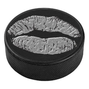 Chrome Kissing Lips on Black Hockey Puck