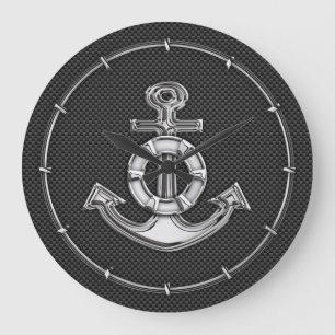 Chrome Lifesaver Anchor on Carbon Fibre Large Clock