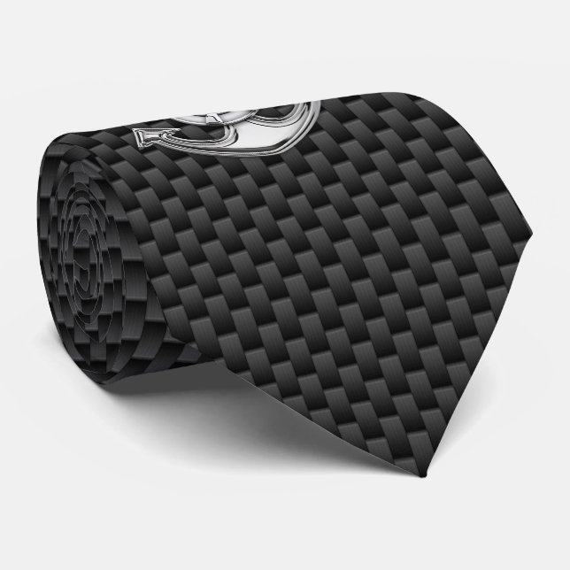 Chrome Lifesaver Anchor on Carbon Fibre print Tie (Rolled)