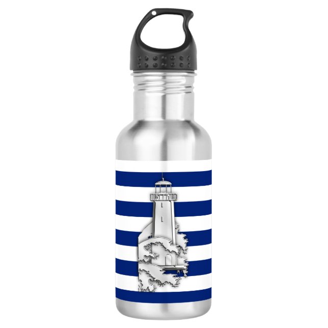 Chrome Lighthouse on Nautical Stripes 710 Ml Water Bottle (Front)