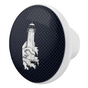 Chrome Lighthouse on Navy Carbon Fibre Print Ceramic Knob