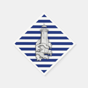 Chrome Lighthouse on Navy Stripes Print Napkin
