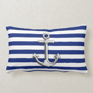 Chrome Like Anchor Design on Navy Stripes Lumbar Cushion