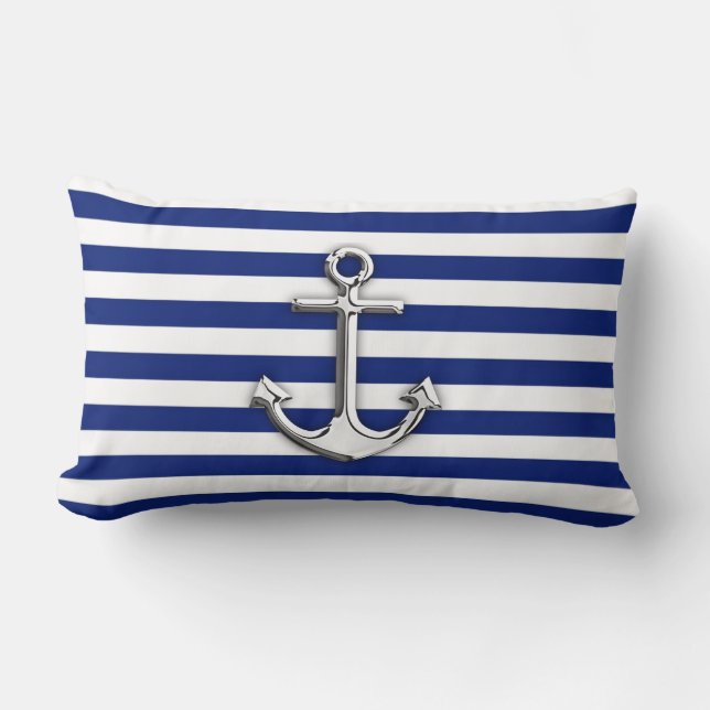 Chrome Like Anchor Design on Navy Stripes Lumbar Cushion (Front)