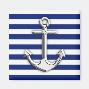 Chrome Like Anchor Design on Navy Stripes Magnet