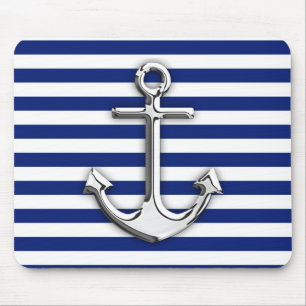 Chrome Like Anchor Design on Navy Stripes Mouse Pad
