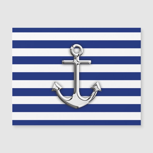 Chrome Like Anchor Nautical Navy Blue Stripes (Front)
