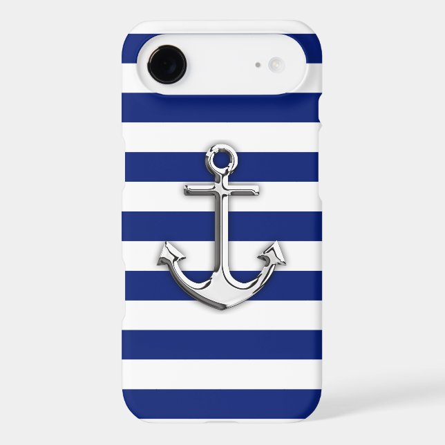 Chrome Like Anchor Nautical Navy Blue Stripes (Back)