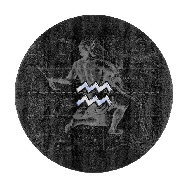 Chrome like Aquarius Sign on Hevelius Map Cutting Board (Front)