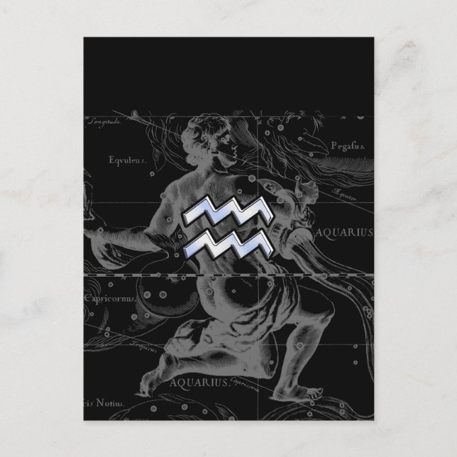 Chrome like Aquarius Sign on Hevelius Map Postcard (Front)