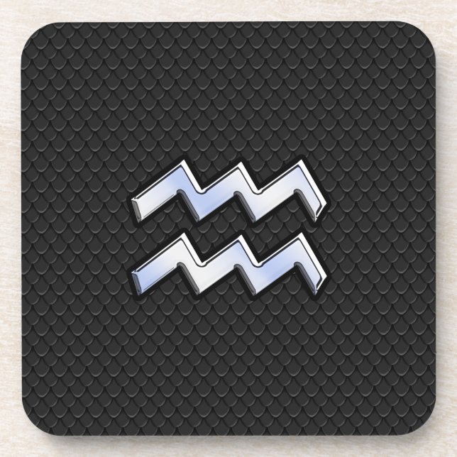 Chrome like Aquarius Zodiac in Snake Skin Coaster (Front)