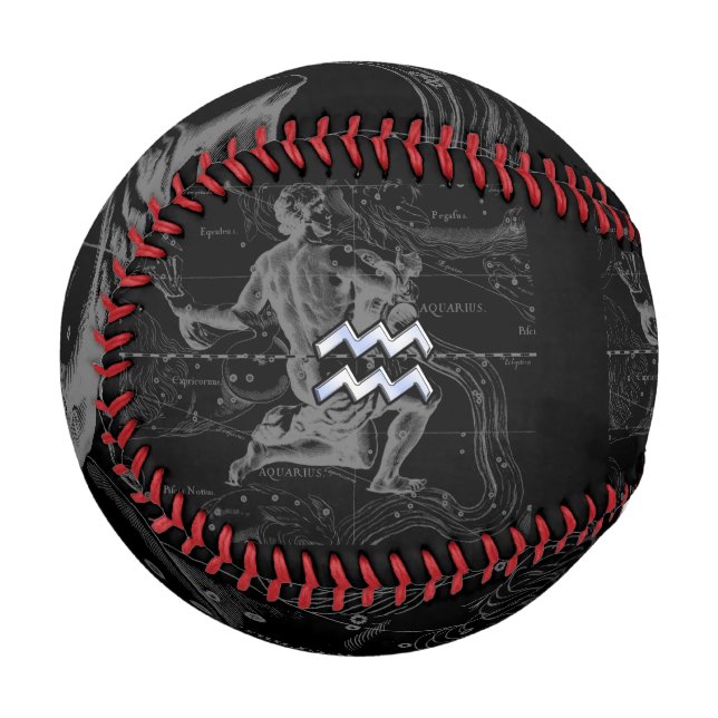 Chrome like Aquarius Zodiac Sign on Hevelius 1690 Baseball (Front Left)