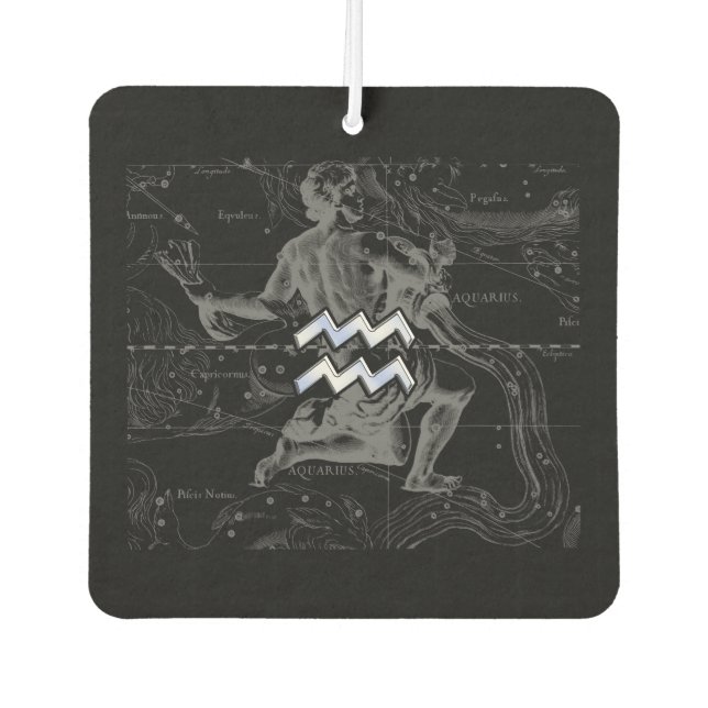 Chrome like Aquarius Zodiac Sign on Hevelius 1690 Car Air Freshener (Front)