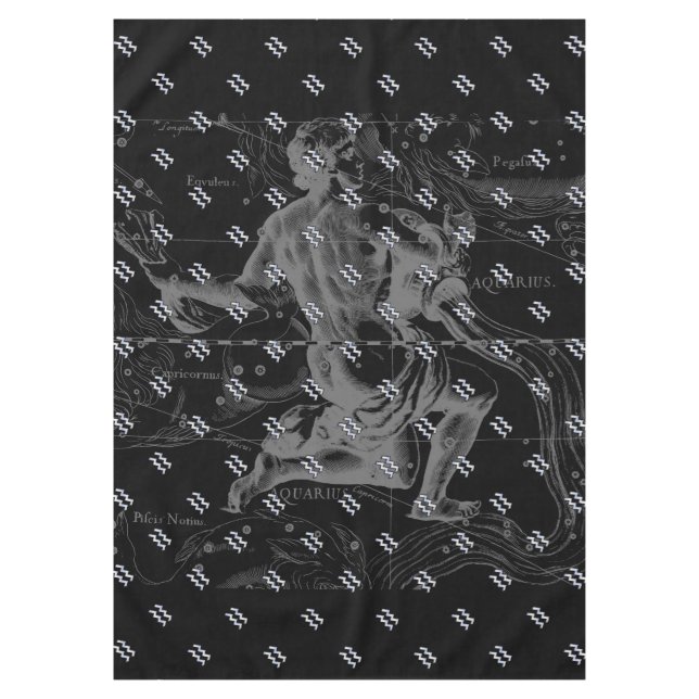 Chrome like Aquarius Zodiac Sign on Hevelius 1690 Tablecloth (Front)