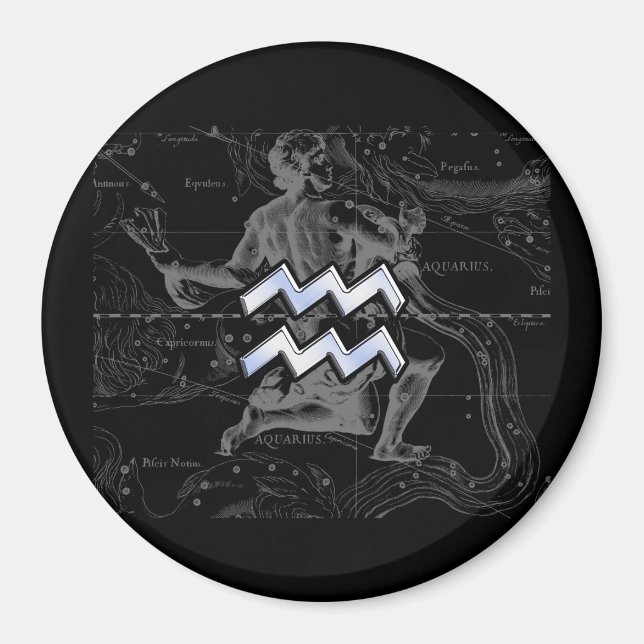 Chrome like Aquarius Zodiac Sign on Hevelius Magnet (Front)