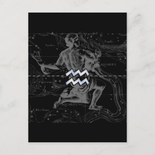 Chrome like Aquarius Zodiac Sign on Hevelius Postcard