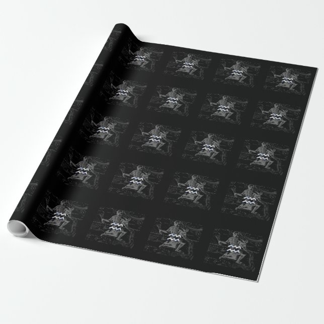 Chrome like Aquarius Zodiac Sign on Hevelius Wrapping Paper (Unrolled)
