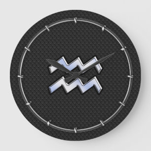 Chrome like Aquarius Zodiac Sign on snake Large Clock