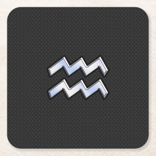 Chrome like Aquarius Zodiac Symbol on snake Square Paper Coaster