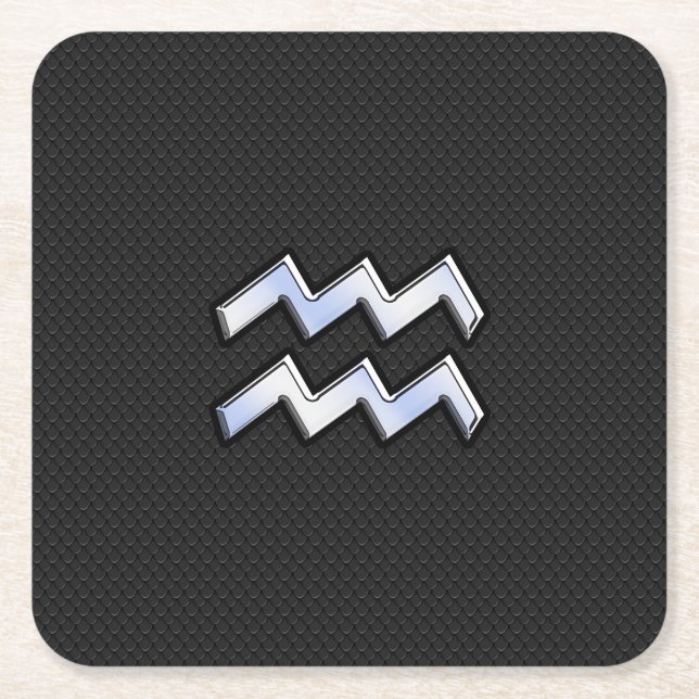 Chrome like Aquarius Zodiac Symbol on snake Square Paper Coaster (Front)