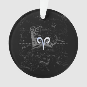 Chrome like Aries Zodiac Sign on Hevelius Black Ornament