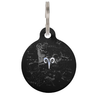 Chrome like Aries Zodiac Sign on Hevelius Black Pet Tag
