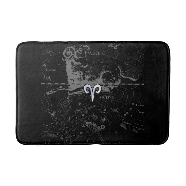 Chrome like Aries Zodiac Symbol on Hevelius Bath Mat (Front)