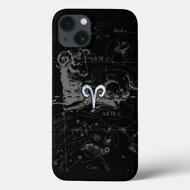 Chrome like Aries Zodiac Symbol on Hevelius Case-Mate iPhone Case (Back)