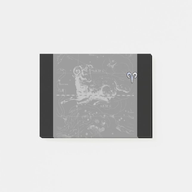 Chrome like Aries Zodiac Symbol on Hevelius Post-it Notes (Front)