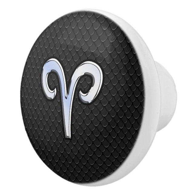 Chrome Like Aries Zodiac Symbol Snake Skin Style Ceramic Knob (Right)