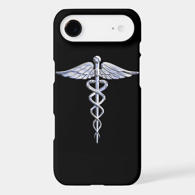 Chrome Like Caduceus Medical Symbol Black Decor Case-Mate iPhone Case (Back)