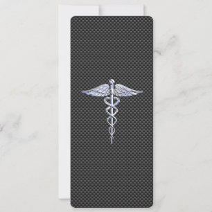 Chrome Like Caduceus Medical Symbol Carbon Fibre