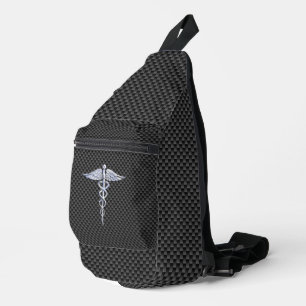 Chrome Like Caduceus Medical Symbol Carbon Fibre Sling Bag