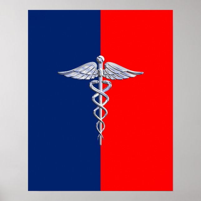 Chrome Like Caduceus Medical Symbol League Decor (Front)