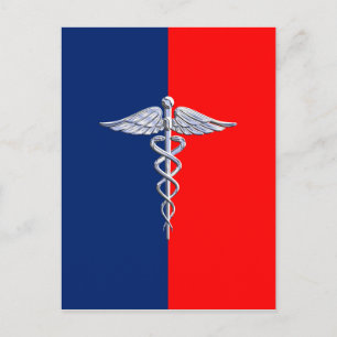 Chrome Like Caduceus Medical Symbol League Decor Postcard