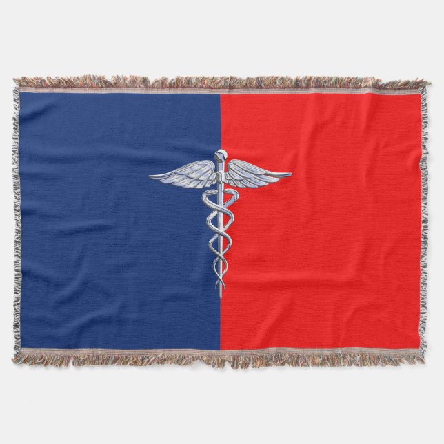 Chrome Like Caduceus Medical Symbol League Decor Throw Blanket (Front)